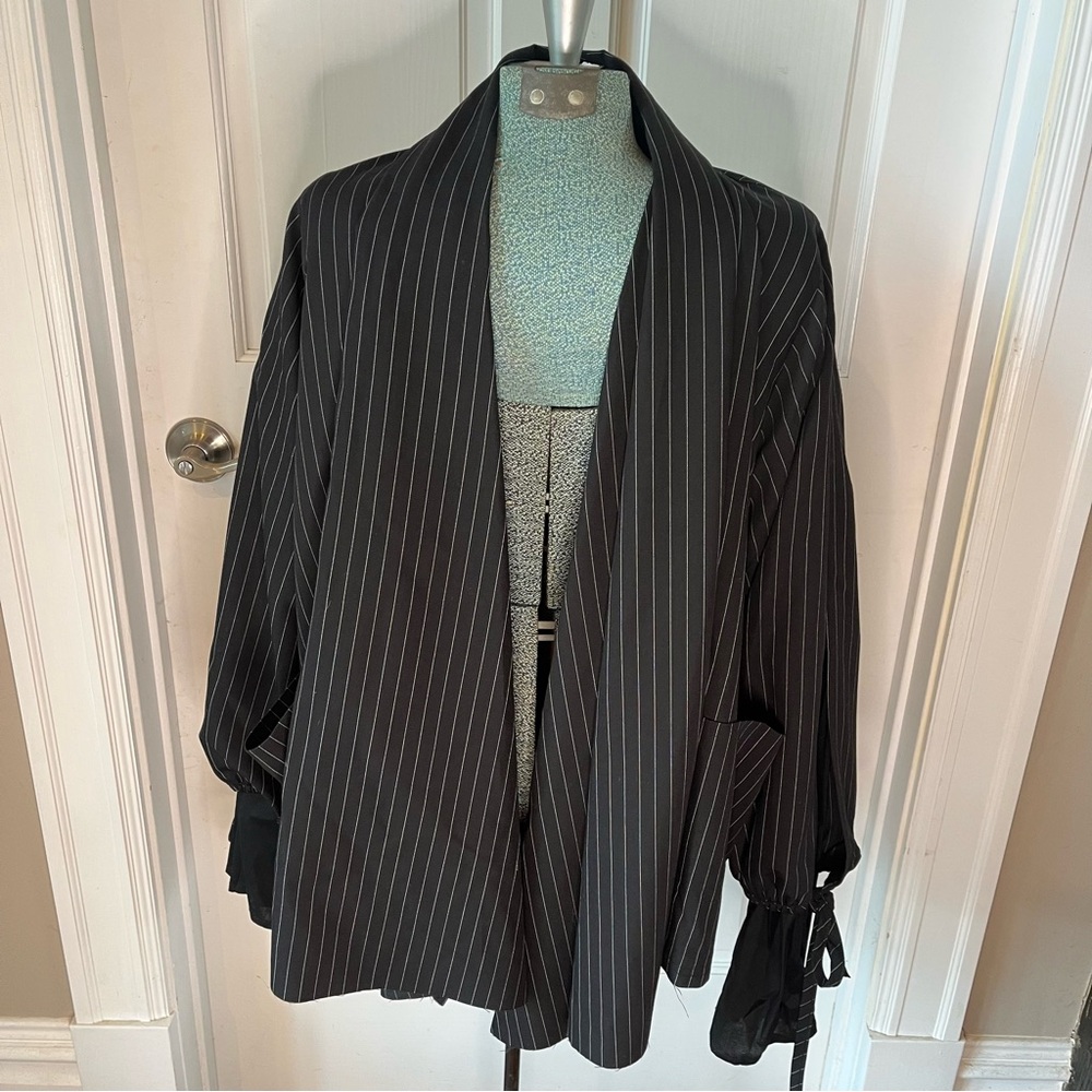 Adept Black Pinstripe Women's Jacket with split sleeve